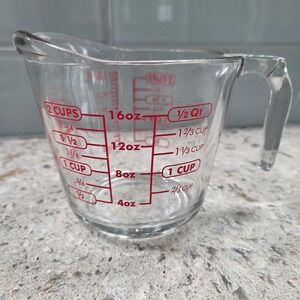 Anchor Hocking Glass‎ Measuring Cup 2 Cup 500ml Red Markings Anchor Hocking Logo